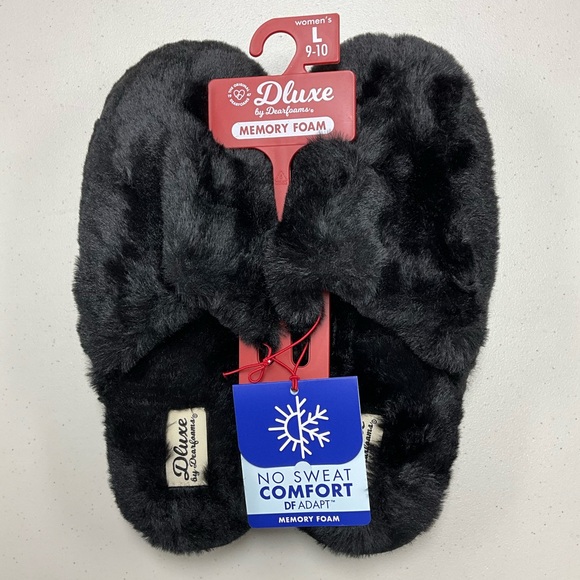 Dluxe by Dearfoams Ladies Memory Foam Black Slippers - Picture 2 of 5